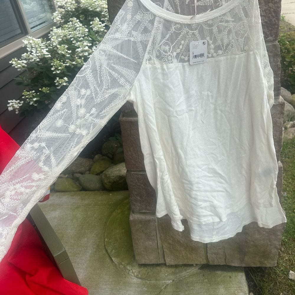Free People Ivory Lace Detail Top